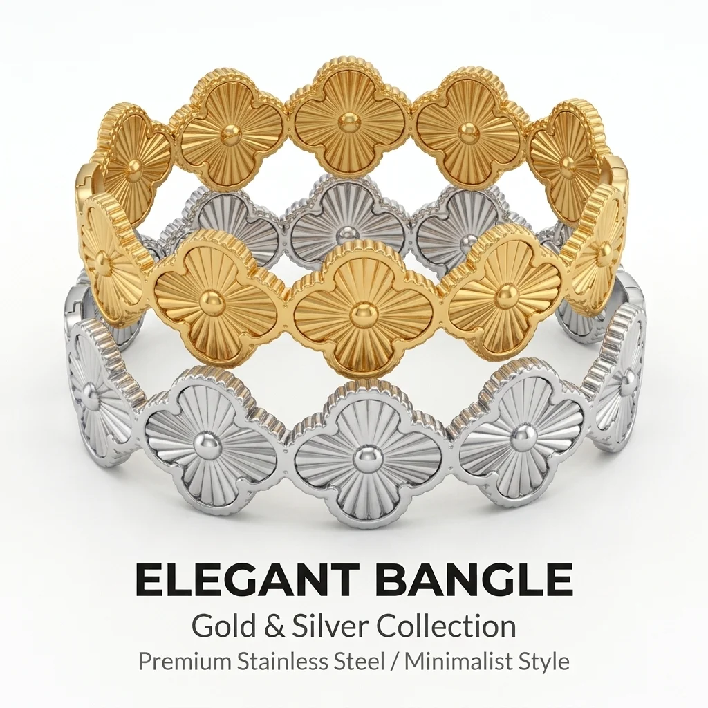 Goldfarbenes Snap-on-Blumenarmband, breites Edelstahlarmband für Damen, modisches Schmuckgeschenk – Detail 1