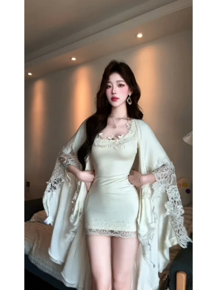 

2025 New Sle Women's Lace Trim Bodysuit Dr Set High Waist ort Sve Long Pants Faionable Korean Sle Casual Wear