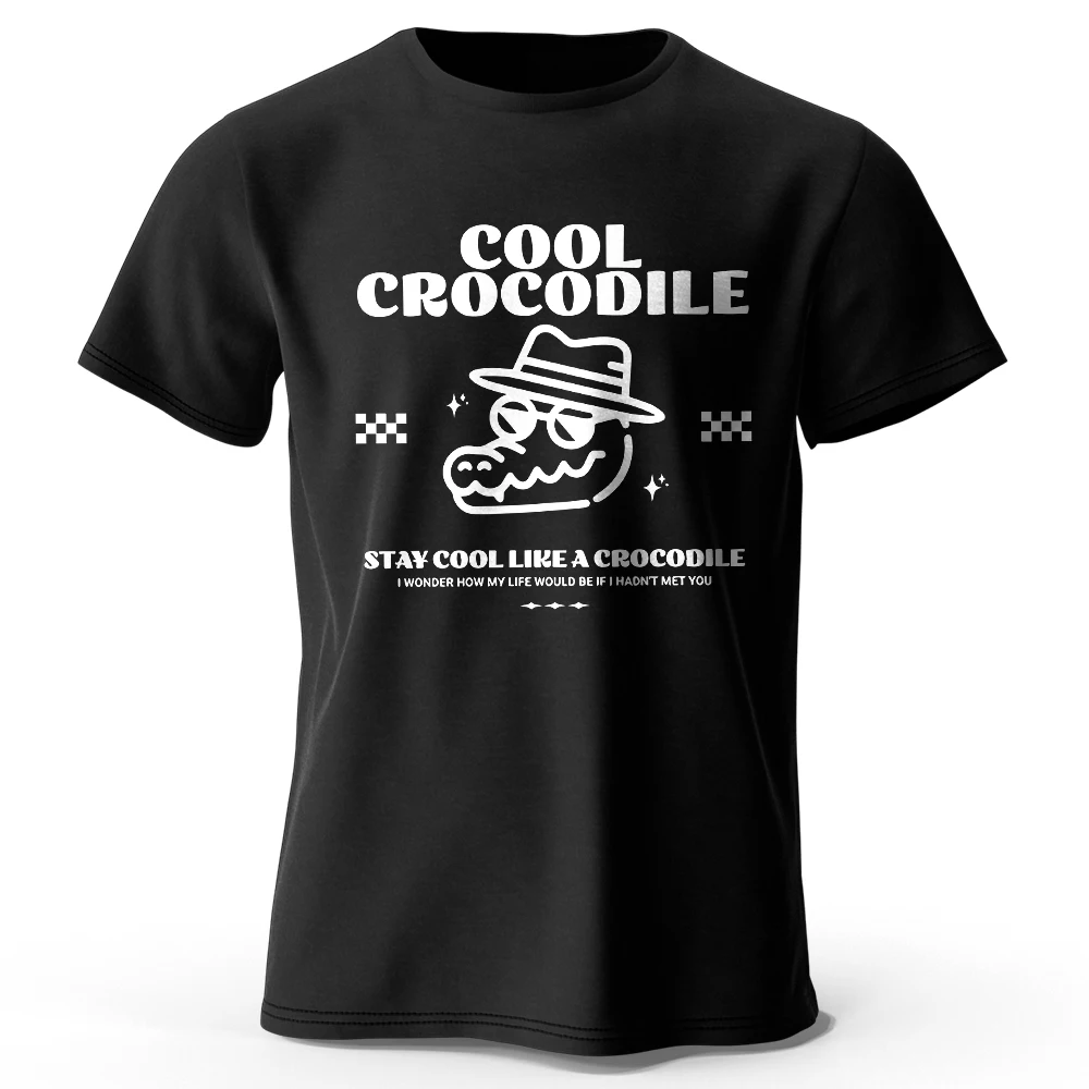 

Cool Crocodile Printed T-Shirt 100% Cotton Oversized Reptile Graphic Tees for Men Women Summer Tops Swamp Streetwear
