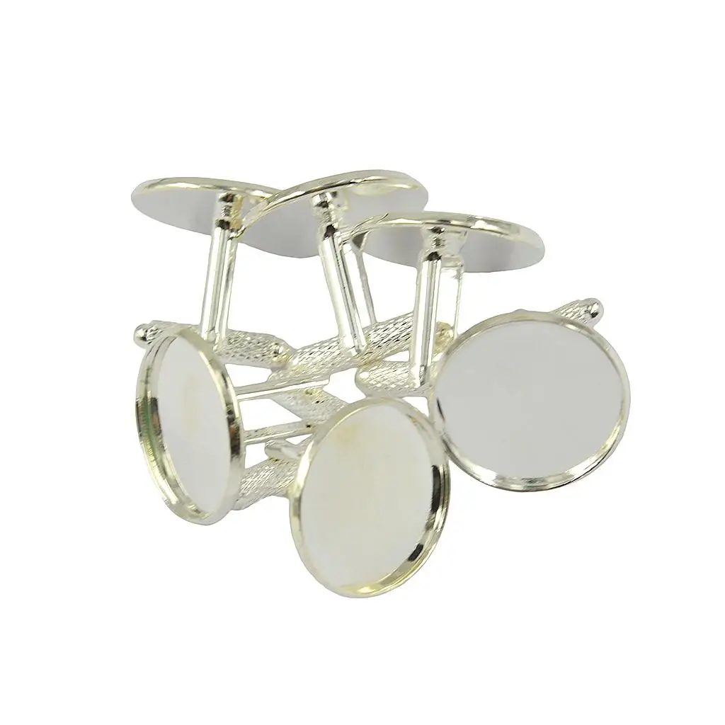 6 pieces Silver Plated Cufflink Blanks with 20mm Round Bezel Cabochons Settings/