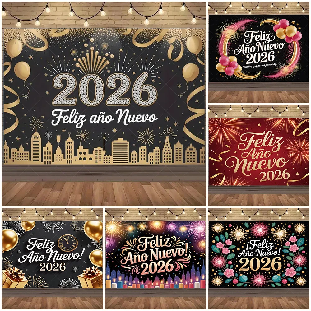 

Colorful Firework Balloon Backdrop 2026 Spain Happy New Year Background Banner Spaniard Family Party Decoration Photography Prop
