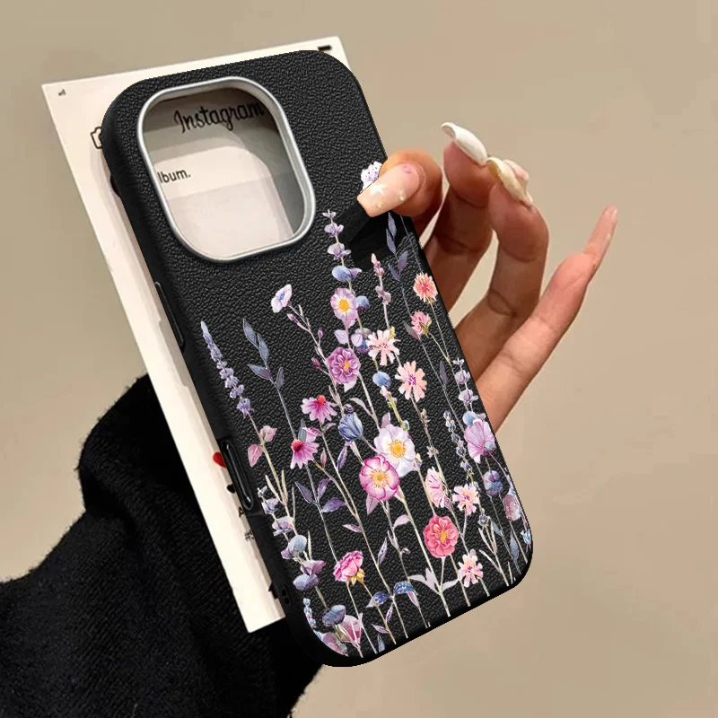 

Colorful Small Floral Phone Case For iPhone 16 15 Pro 14 13 12 Pro Max 14 15 Plus 11 Leather Texture Soft TPU Silicone Cover