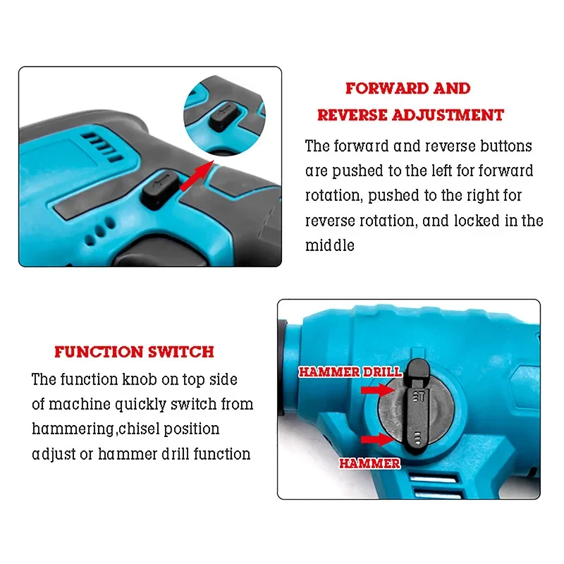 Lithium Electric Cordless Hammer Impact Drill Wall Drilling Expansion Screw Concrete Hammer For Makita 18V Battery Power Tools