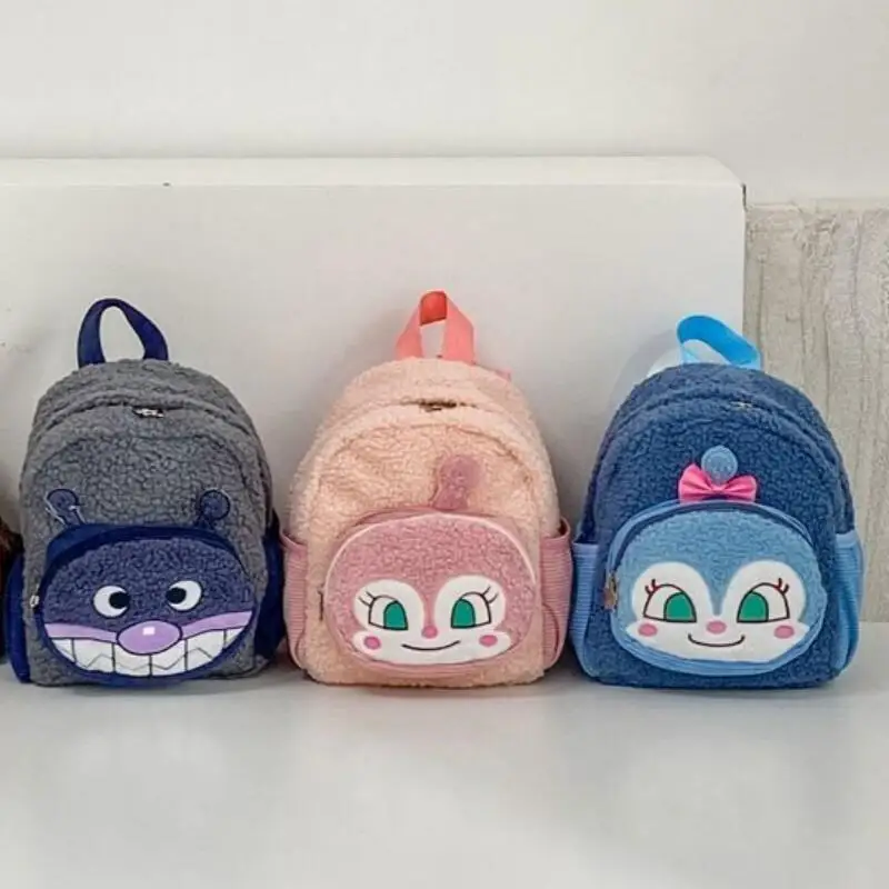 24Cm Anpanman Baikinman Plush Large Capacity Backpack Metal Cartoon Modeling Zipper Adjustable Shoulder Strap Student Travel Bag