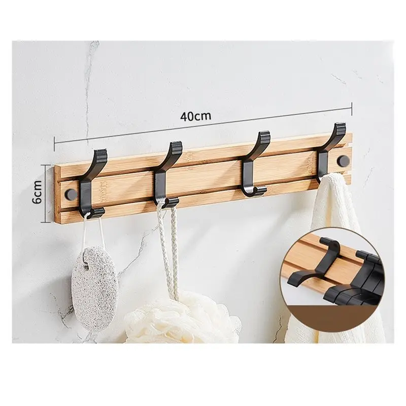A56K Coat Rack Wall Mount Coat Hooks - Wooden Black Coat Rack with 4 Hooks Wall Hooks for Hanging Coat Hat Bag Towel Hanger