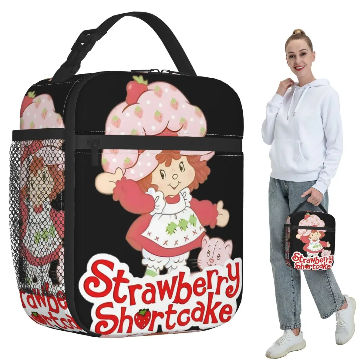 Sweet Strawberry Character Art Insulated Lunch Bag for Women Office Cooler Thermal Food Box Tote Portable Lunch Boxes Container