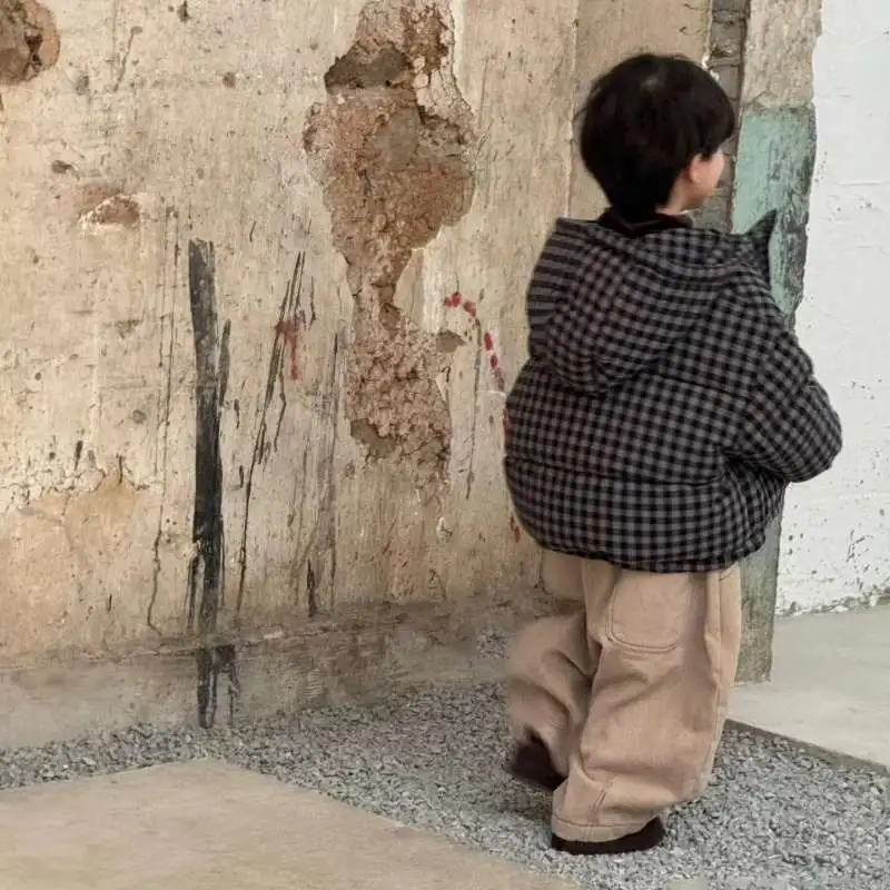 ملابس الأطفال الكورية سترة قطنية شتوية للأولاد معطف دافئ سميك وسيم سترة قطنية فضفاضة متقلب للأطفال الكورية