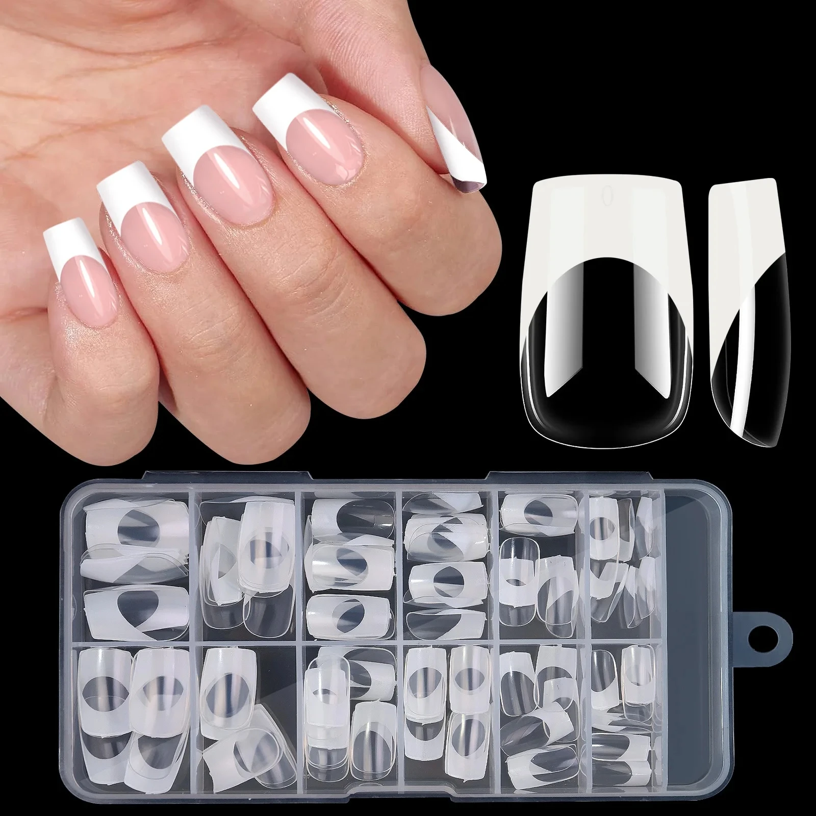 120pcs/Box Acrylic French False Nails Medium Length Square Armor Full Cover Nail Tips Can Be Removable