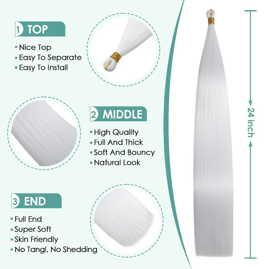 24 بوصة العظام مستقيم تجديل الشعر 150 جرام 3 حزم الأبيض ارييل ذيل حصان ملحقات أومبير لينة الشعر الاصطناعية للنساء G60 24 Inc