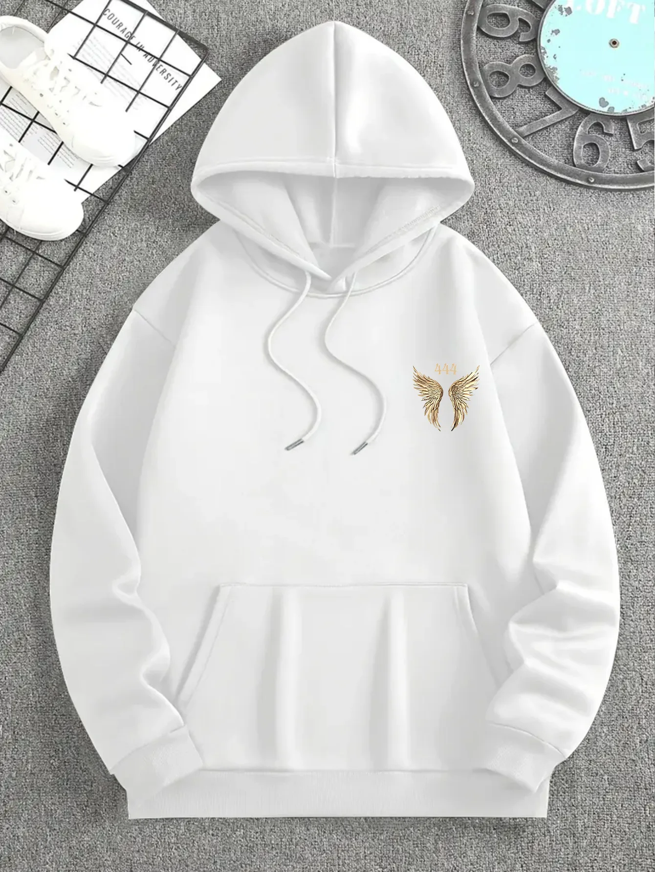 Mens' Angel Wing Hoodie Hip Hop Sports Streetwear 444 Protection Spiritual Inspirational Graphic Casual Fleece Pullover Tops