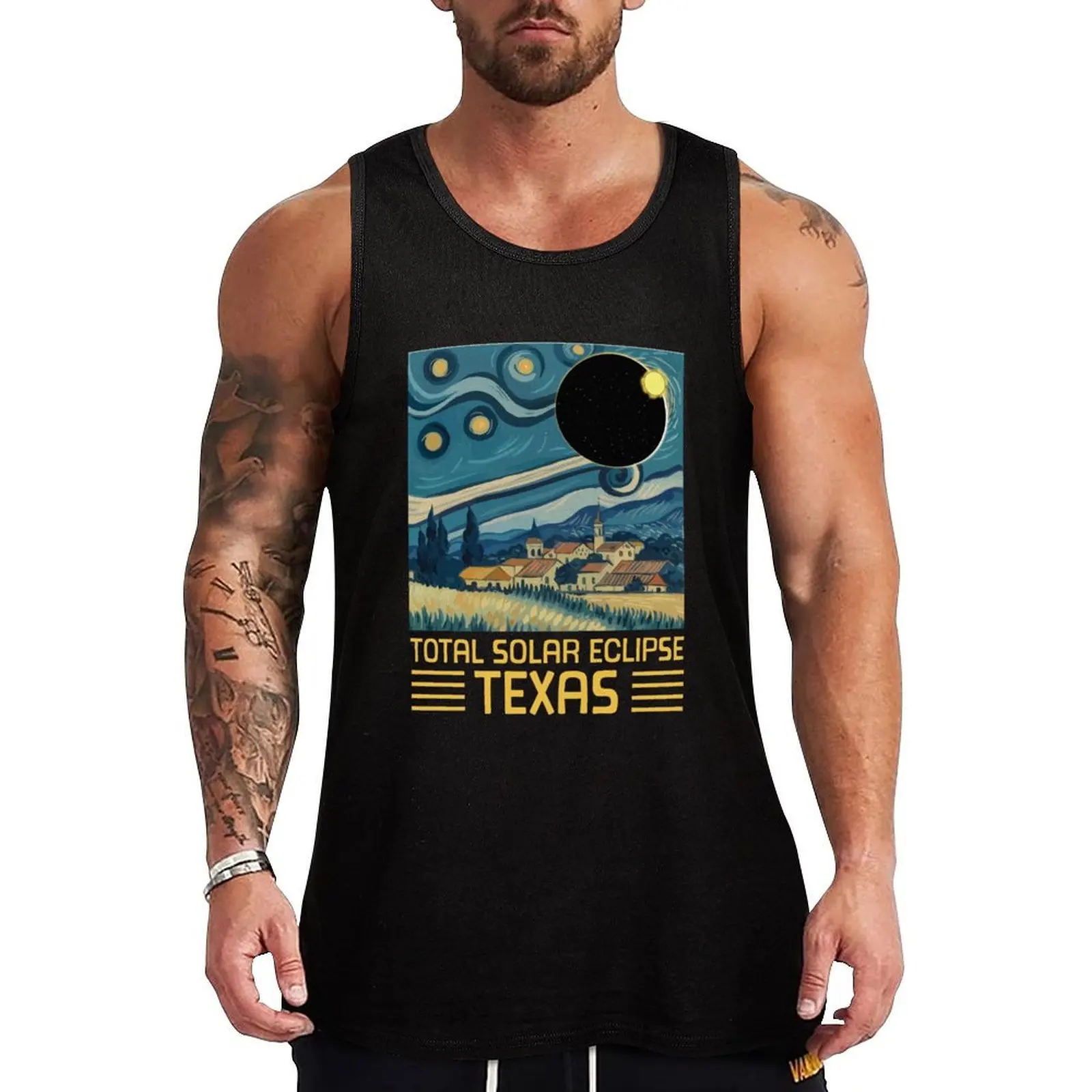 

Texas Total Solar Eclipse Tank Top Gym t-shirt man fitness summer clothes for men