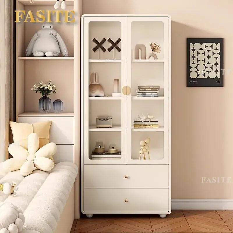For Bookshelf Floor to Ceiling Glass Door Display Cabinet Dustproof Storage Locker Bedroom Furniture Large Capacity Organizer
