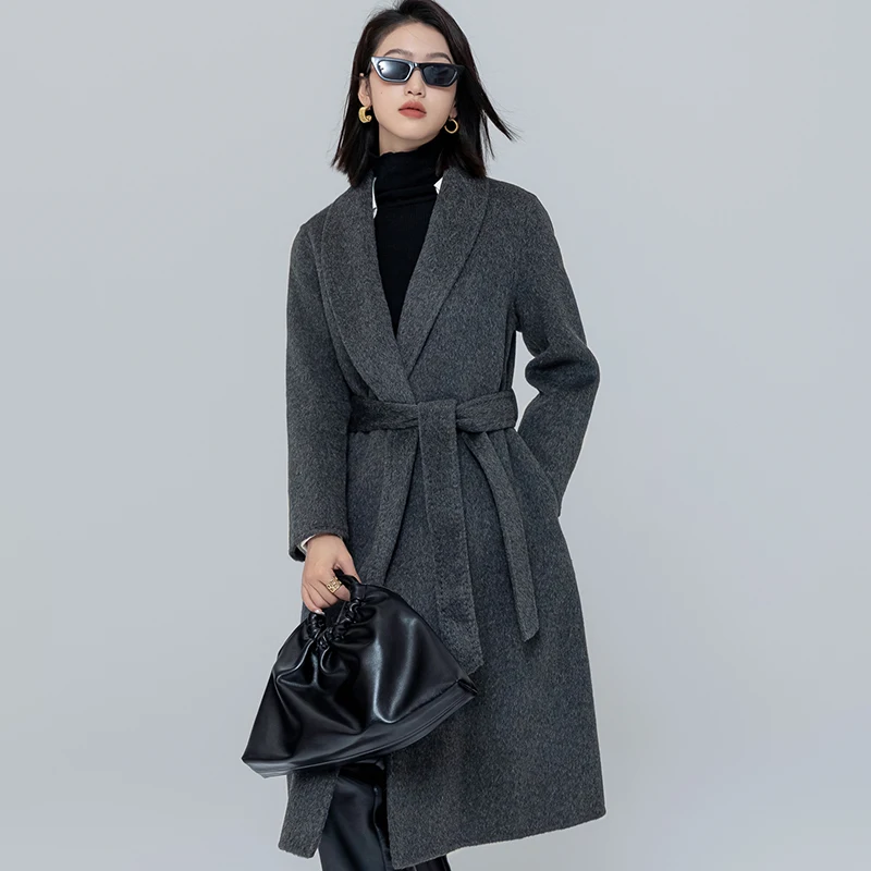 Double-sided Cashmere Wool Coat Women's Long 2024 Autumn/winter New Over-the-knee High-grade Feeling Temperament Woolen Coat