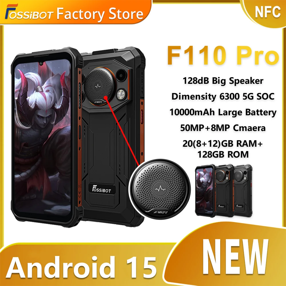 2025 NEW Fossibot F110 Pro 5G Rugged Phone Dimensity 6300 5G 8GB+128GB 50MP+8MP Camera 6.75-inch Screen 10000mAh Battery Android
