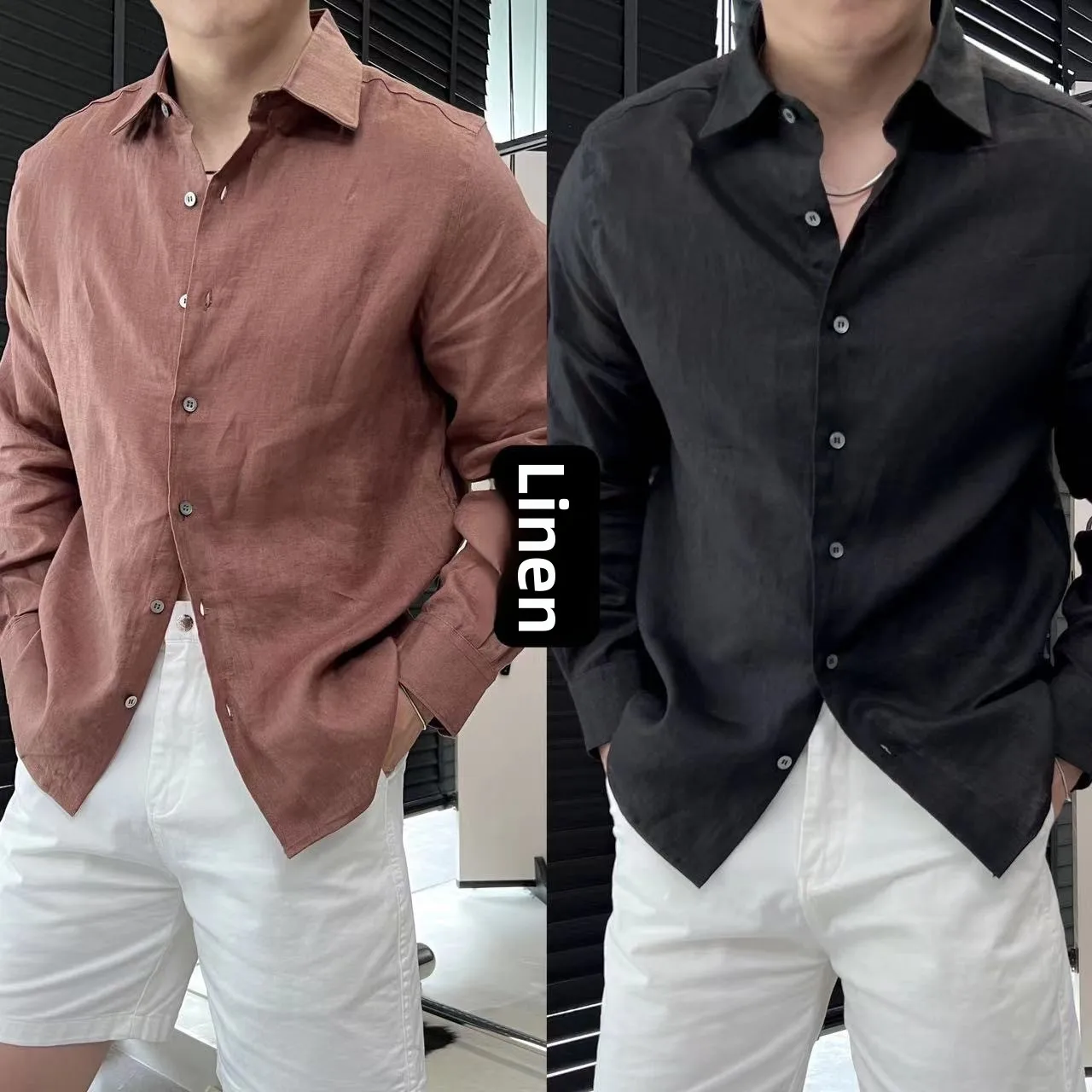 

Summer Men's Linen Long Sleeve Shirt Casual Wear Outerwear Simple Design Versatile Color Slim Fit Breathable Youth Fashion