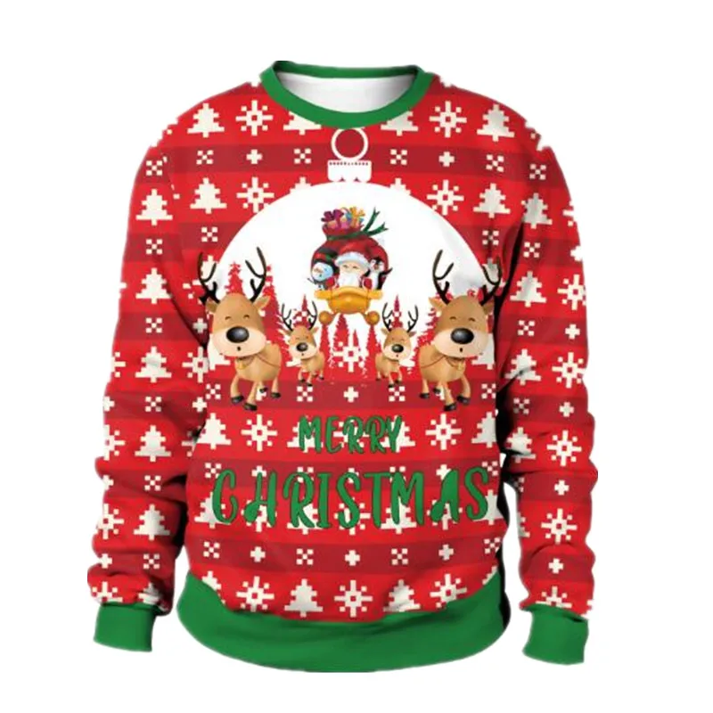 2024 Ugly Christmas Sweater Santa Claus Printed Loose Snowflake Sweater Unisex Pullover Autumn Winter blouses Christmas Clothes