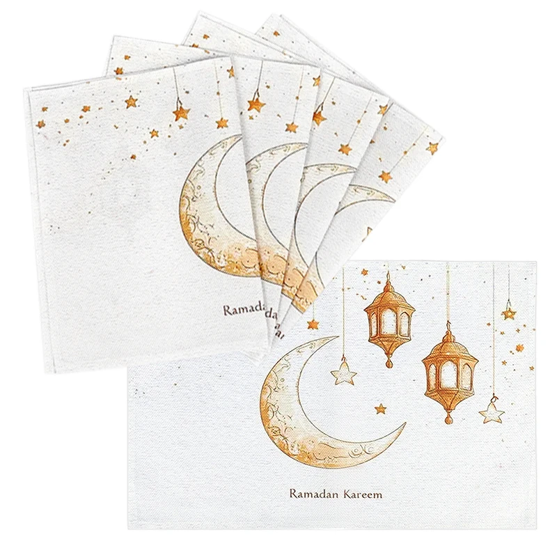 45x30cm Eid Mubarak Ramadan Linen Placemat Decoration Home Kitchen Accessories Islamic Muslim Party Table Decorations