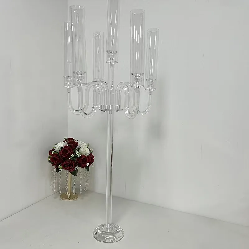 Romantic 6 Arms Candelabras Centerpieces Decoration Acrylic Candle Holder For Wedding Dinner Table