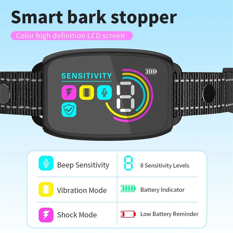 Dog Training Collar Automatic Anti Bark Dog Collar Type-C Rechargeable Dog Trainer Electric Shock Vibration Buzzer Waterproof