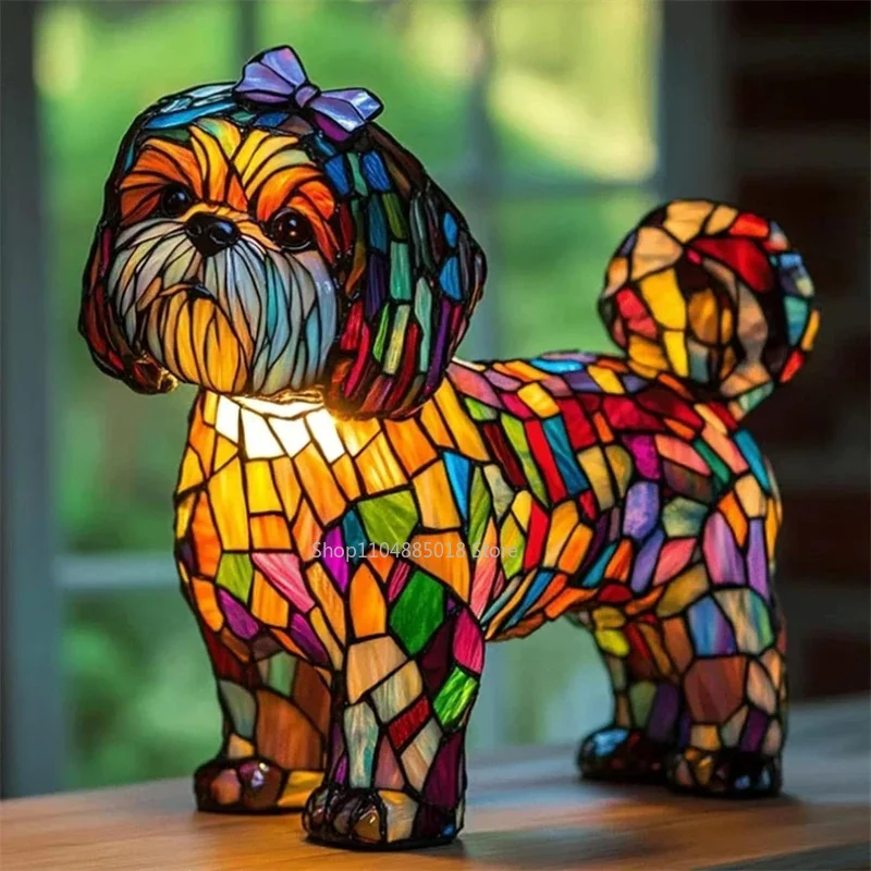 

LED Corgi Lamp And Pug Lamp Dog Series Art Night Light Stained Resin French Tabletop Night Light Cute Pet Dogs Desktop Decor