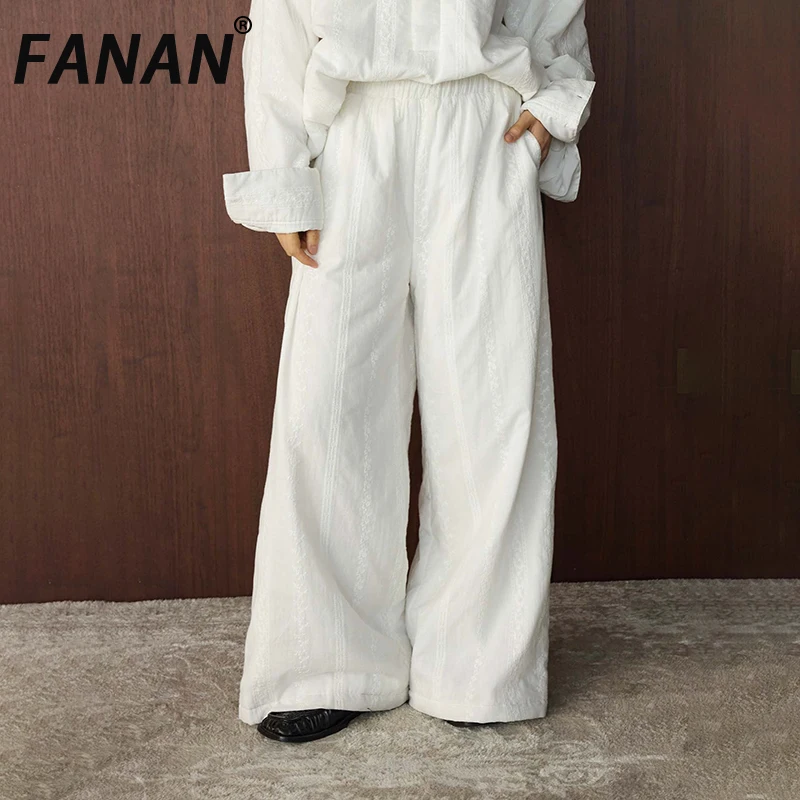 

FANAN белые толстые теплые брюки женские эластичные прямые широкие брюки с высокой талией корейский стиль одежда мода 2025 зима новинка