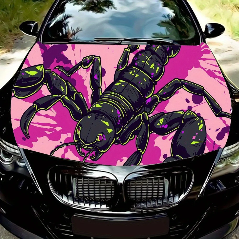 

Темный скорпион в мультяшном стиле с флуоресцентным желтым кузовом, виниловая наклейка на капот автомобиля, наклейка на двигатель автомобиля, водонепроницаемые самоклеящиеся