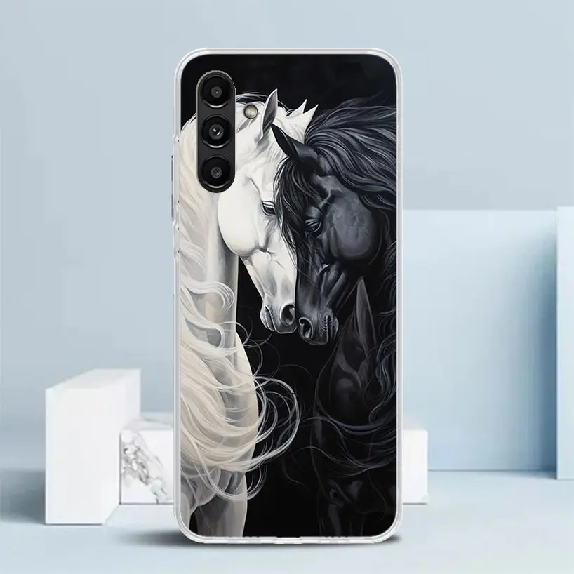 Animal Black Horse Phone Case For Samsung Galaxy A55 A54 A52 A53 A15 A14 A12 A13 A25 A24 A22 A23 A35 A34 A32 A33 A04S A02S A03S