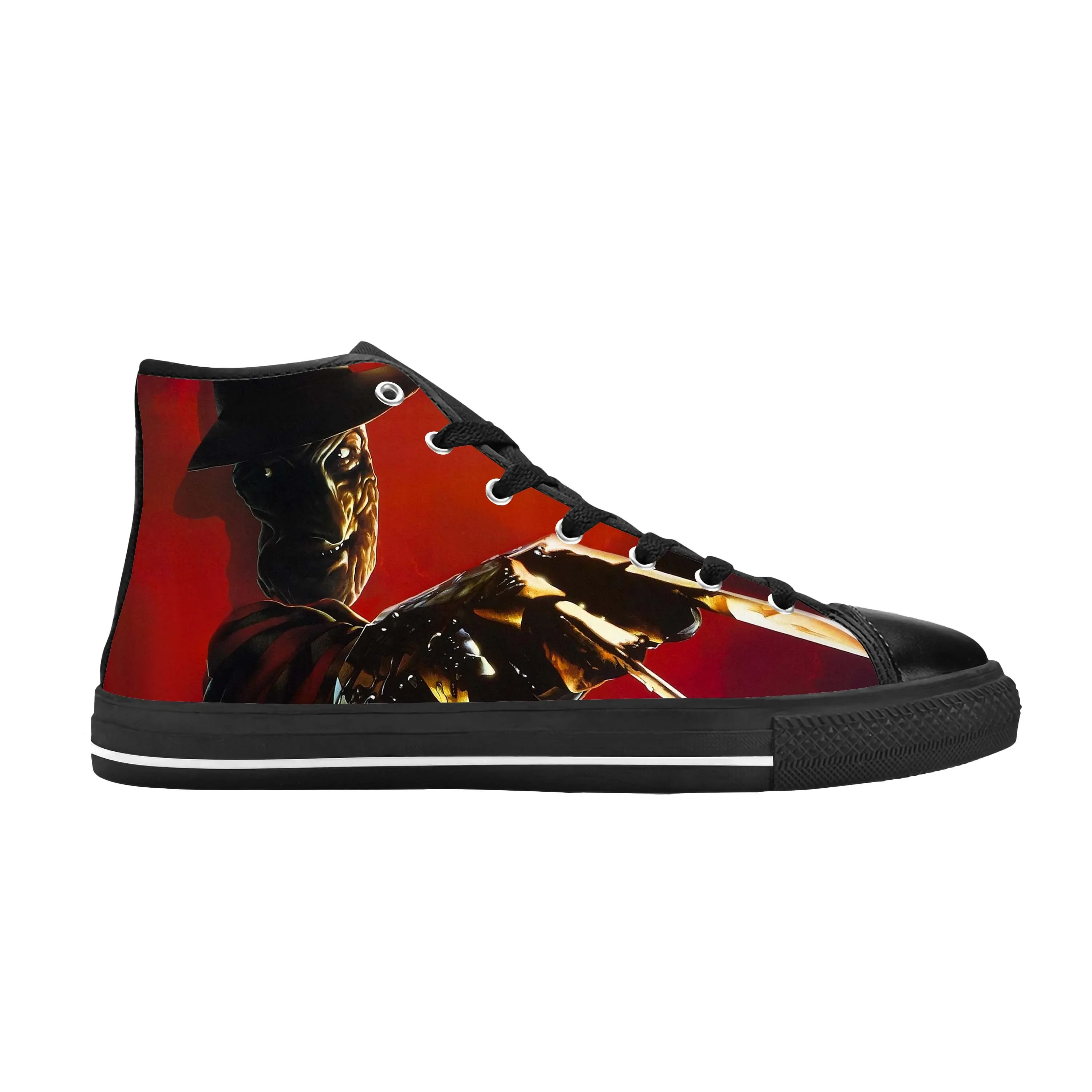 Freddy Krueegers Sapatos de terror de rua para homens e mulheres, sapatos de pano casuais, confortável respirável, impressão 3D, elm assustador, pesadelo, top alto, personalizado