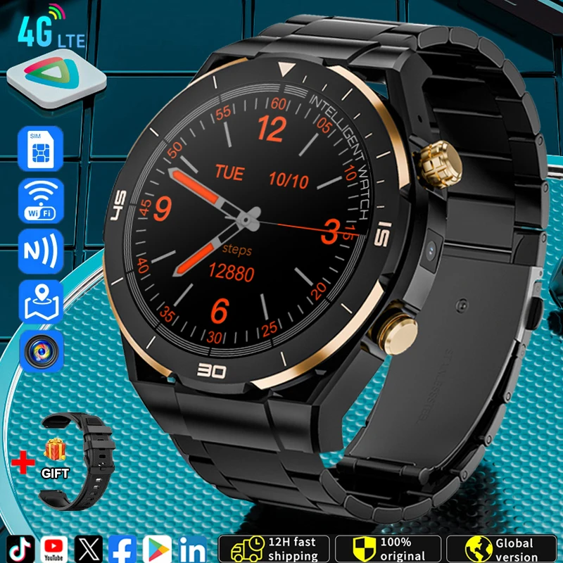 4G Full Netcom Android 9.0 4G Smart Watch 360*360 Amoled 1.54'' Screen Display GPS WIFI HD Video Call 2MP Camera Smartwatch Mens