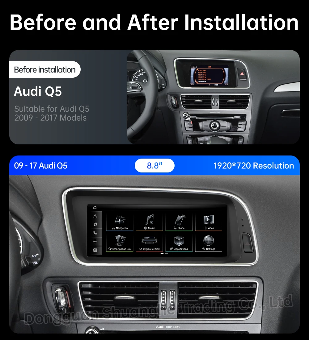 LHD Android 16 For Audi Q5 2009 - 2017 Car Wireless Auto Carplay BT Stereo Video Player Radio Tools 4G GPS Navi Split Screen DSP