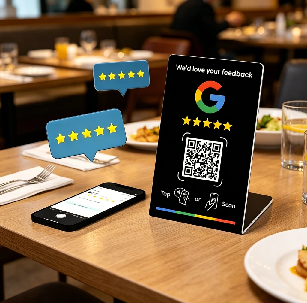 NFC215 programmable Google Review Card NFC station table NFC Google Reviews display bending card standing brand bracket