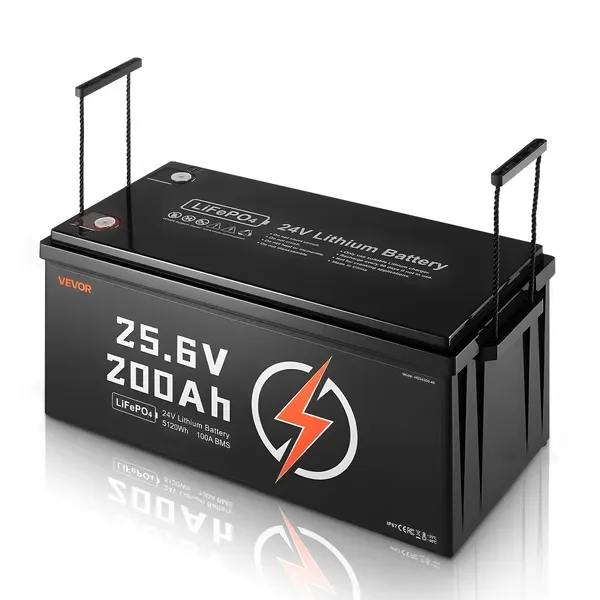 

24V 200Ah LiFePO4 Lithium Battery, Built-in 100A BMS, Deep Cycle Lithium Rechargeable Battery with
