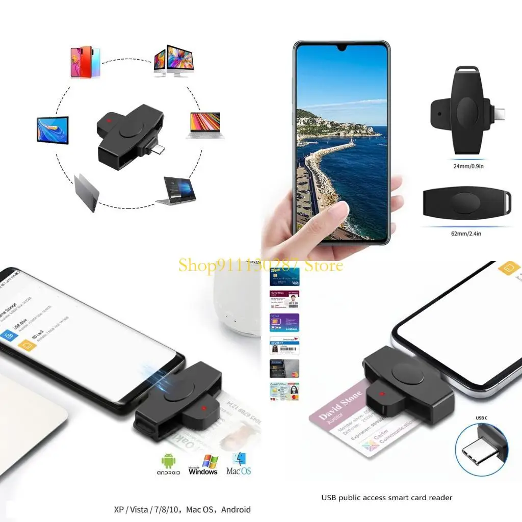 

J1hc usbc смарт -карты считывателя смарт -карт DNIE Identity Card Reader Typec Memory Card Adapter Cloner Adapter для