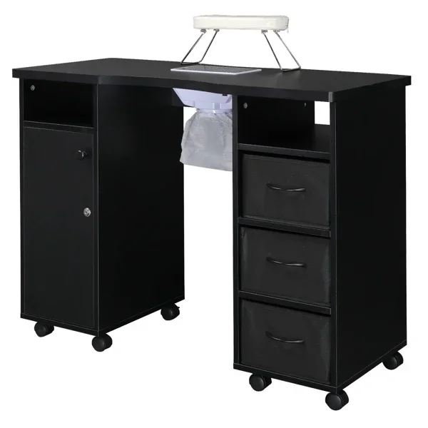 

Black manicure table MDF double cabinet 3 drawers 1 door with fan