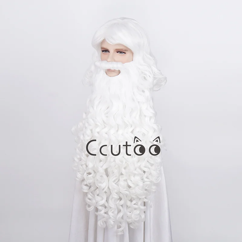 Santa Claus Beard Wig Full Set Fancy Dress up White Beard Wigs Role Play Holiday Hair Christmas Halloween New Year Decoration