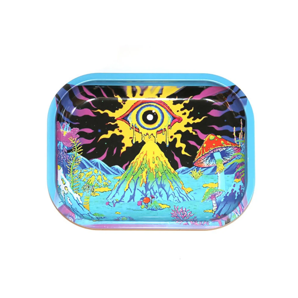 18*14cm Colorful Metal Herb Rolling Tray Tobacco Plate Sundries Tinplate Storage Case Container Cigarette Smoking Accessories