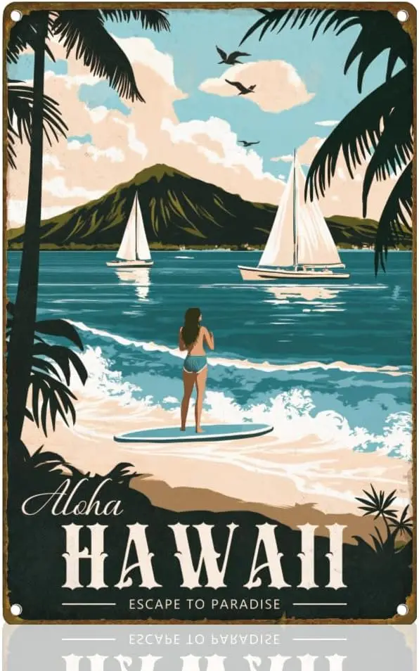 u1, Лето Aloha Гавайский Ретро Настенный Декор Металлическая Оловянная Вывеска Пейзаж Винтаж Настенный Художественный Плакат для Дома Кофейни Клуб Ванная Комната De