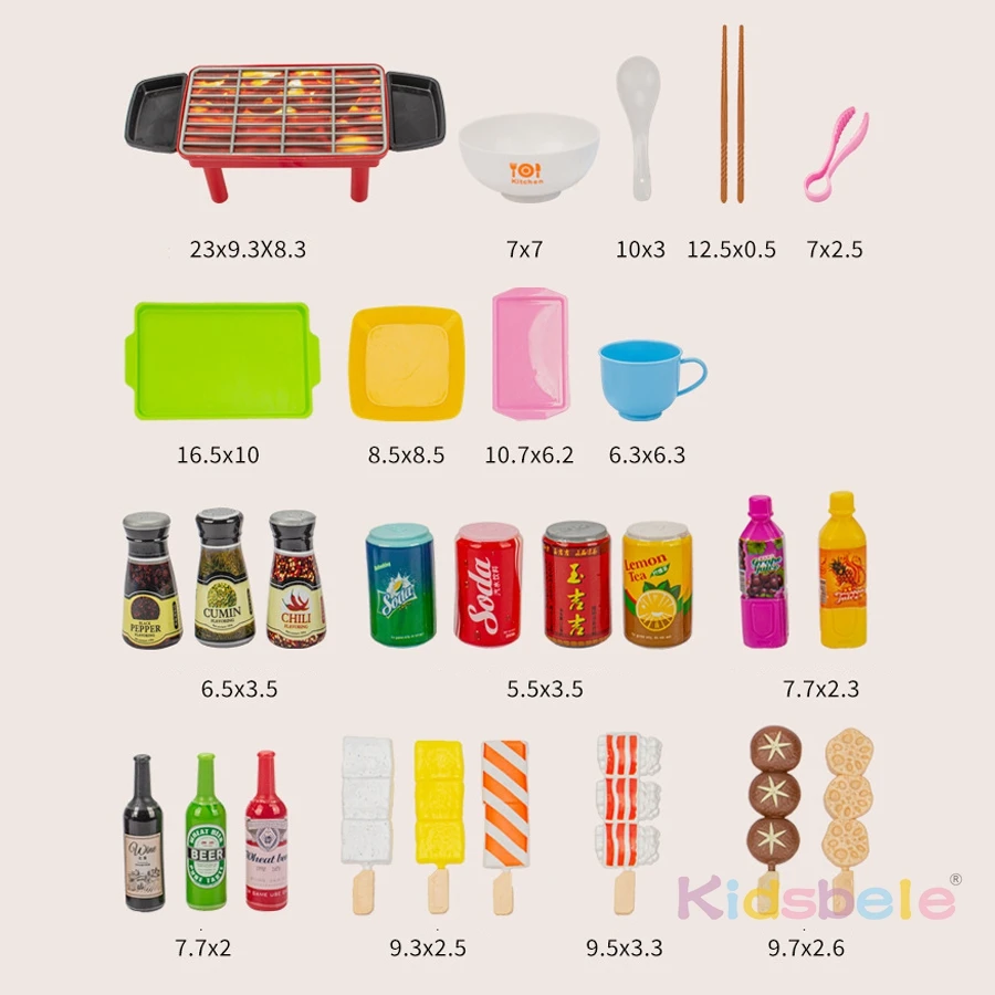 Juego de comida grande para cocina infantil |   Parrilla para barbacoa, olla caliente, juguetes de cocina de imitación |   Regalo de cumpleaños para niños