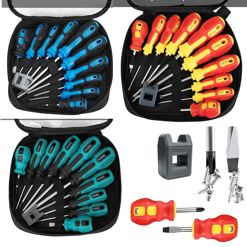 

Blue/green/red RedMagnetic Screwdriver Sets 10 PCS,Craftsman Screwdriver Set with Bag,Flat Head Phillips Screwdriver, Non-Slip C