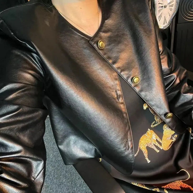 YUY (buttoned Leather Jacket) Jacket 2024 New Temperament Internet Celebrity Light Luxury Fashion Casual Designer Heavy Industry