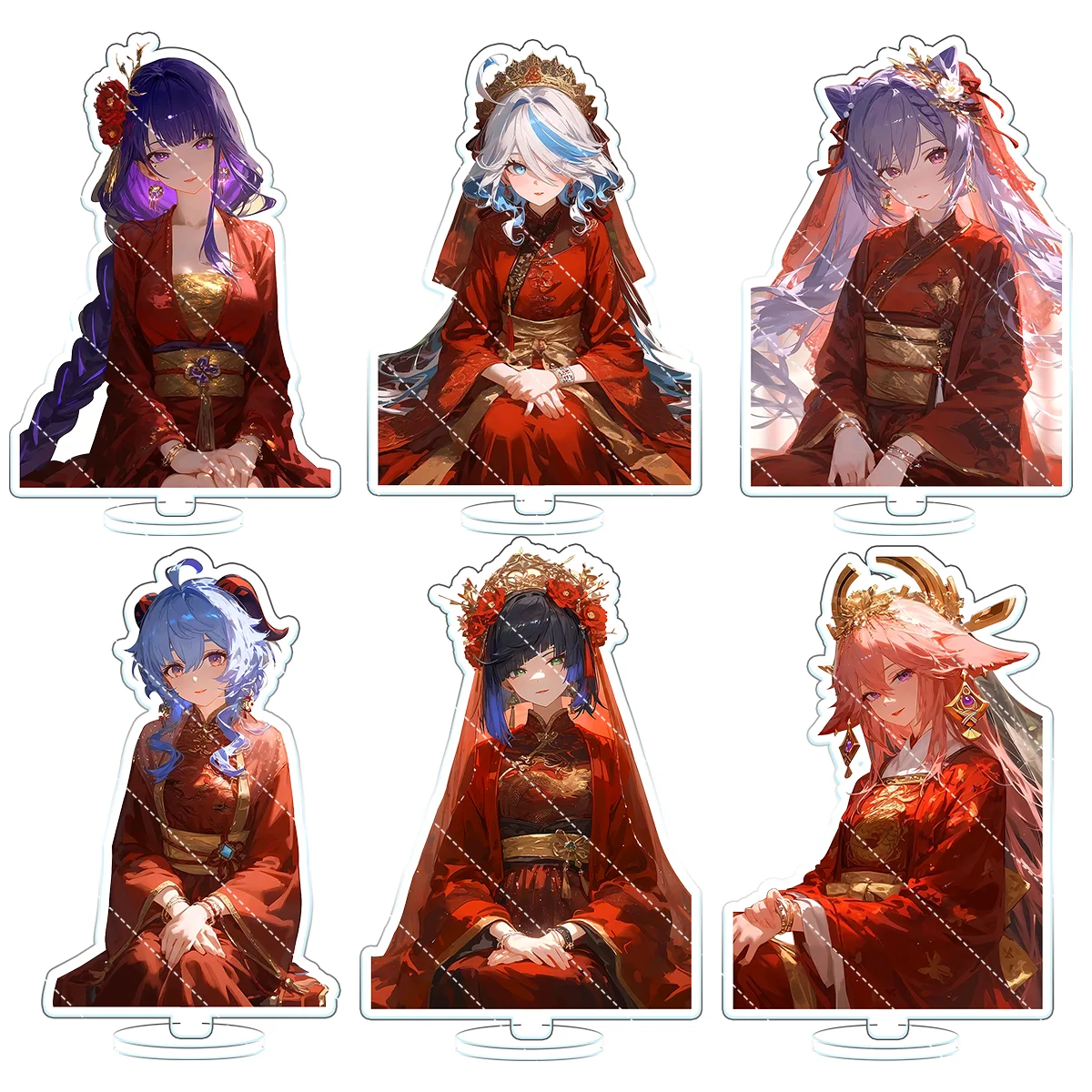 อะนิเมะกระทบ furina focalors คอสเพลย์ตกแต่งบ้านอะนิเมะตุ๊กตาขยับแขนขาได้อะคริลิค Raiden Shogun hutao ยืนการ์ดของเล่นแม่เหล็กตกแต่งห้อง