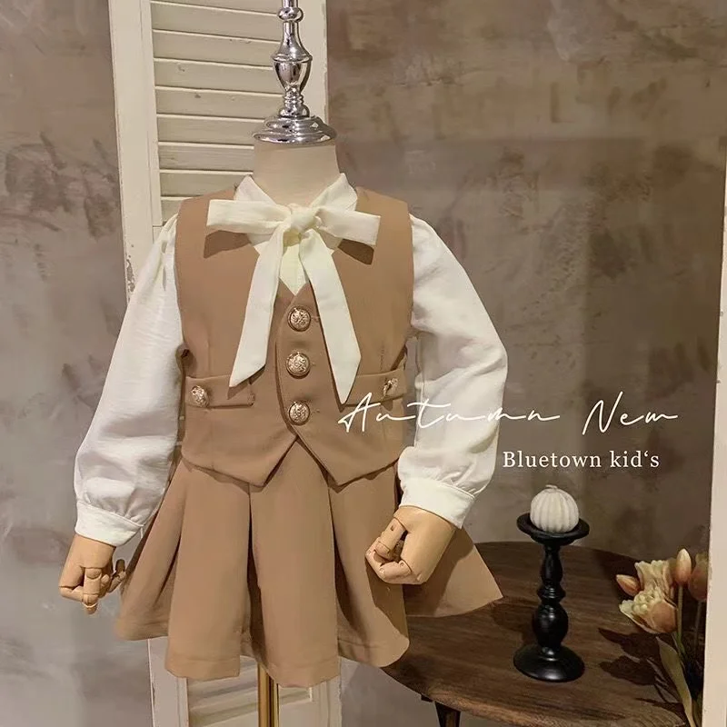 Conjunto de roupas de cor sólida para bebês, colete e saia, roupa casual, novos ternos doces, 2 peças, 3, 4, 5, 6