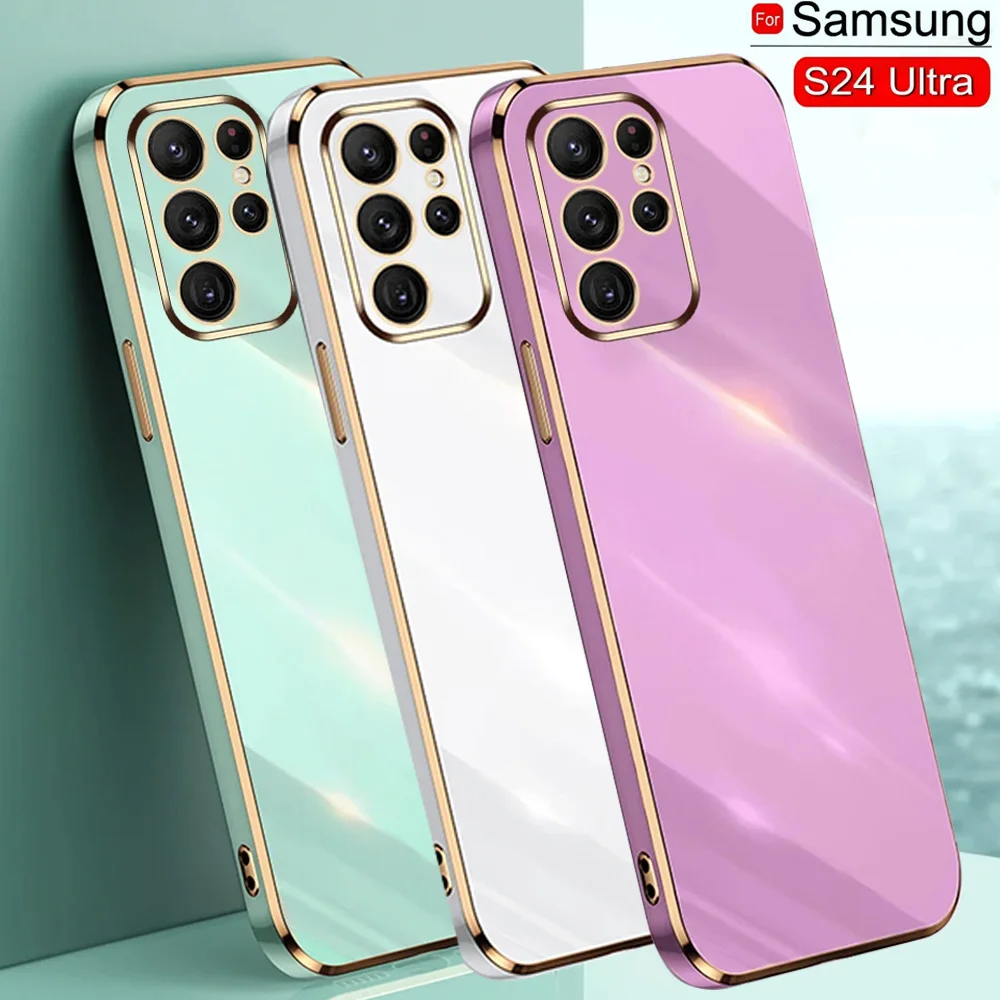 Plating Gold Frame Case For Samsung S24 S23 S22 Ultra S22 S21 S20 FE S10 Plus S24 Ultra Silicone Soft Phone Cover Cases