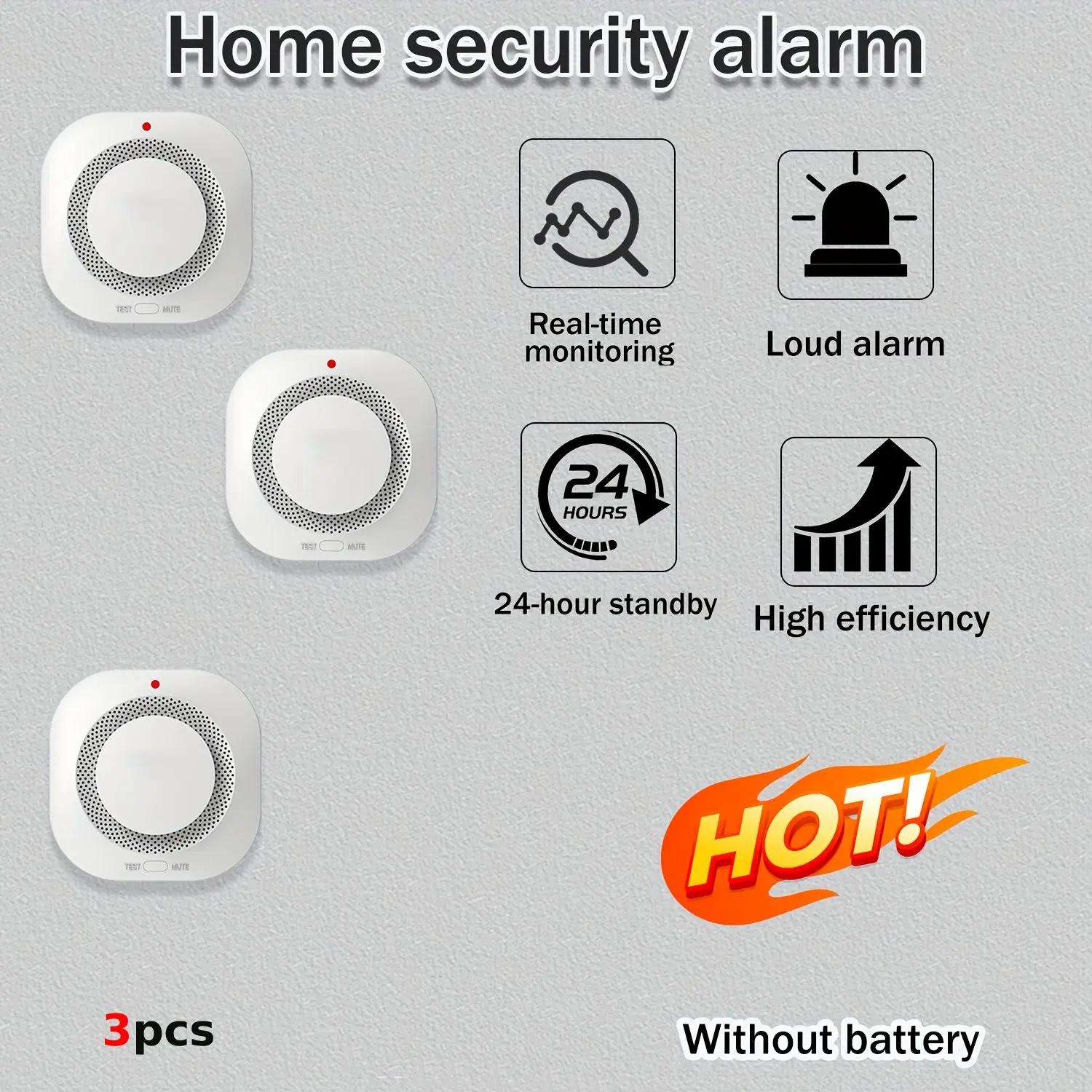 Pack Family Use Smoke Alarm Detector White Square Design Sound And Light Alarm High Sensitivity Real-Time Monitoring