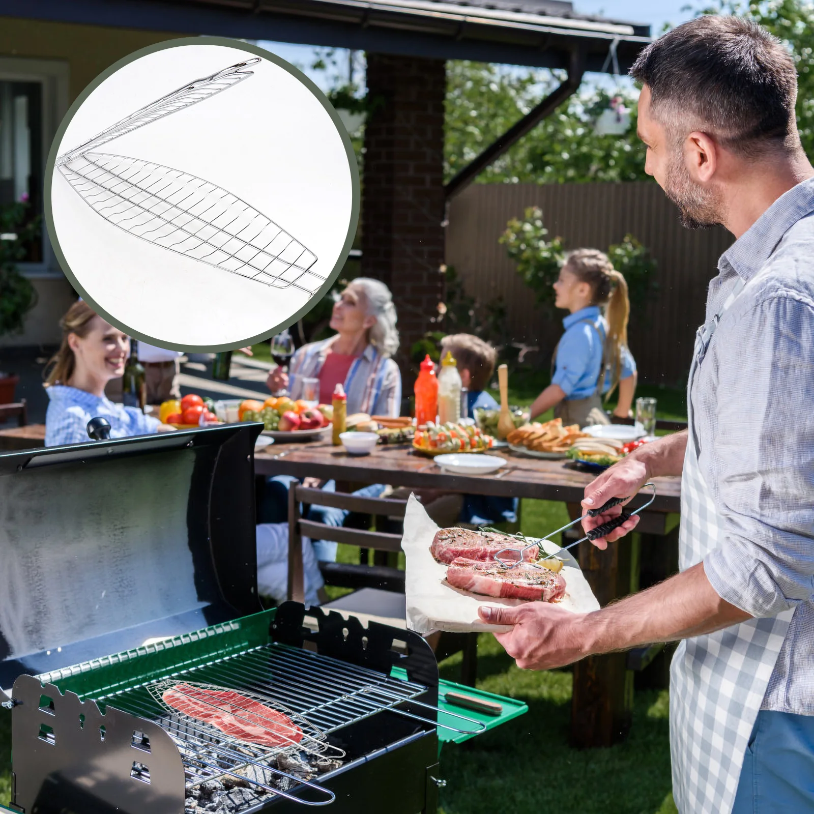 

Fish Grill Basket with Hook Non-stick Mesh Grilled Fish Barbecue Clip Net Outdoor Barbecue Tool (Silver 44x15cm)