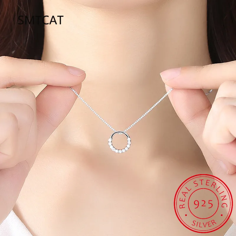 Simulated 0.4CT D Color Moissanite Circle Pendant Necklace For Women S925 Silver Irregular Circle Charm Necklace Chain