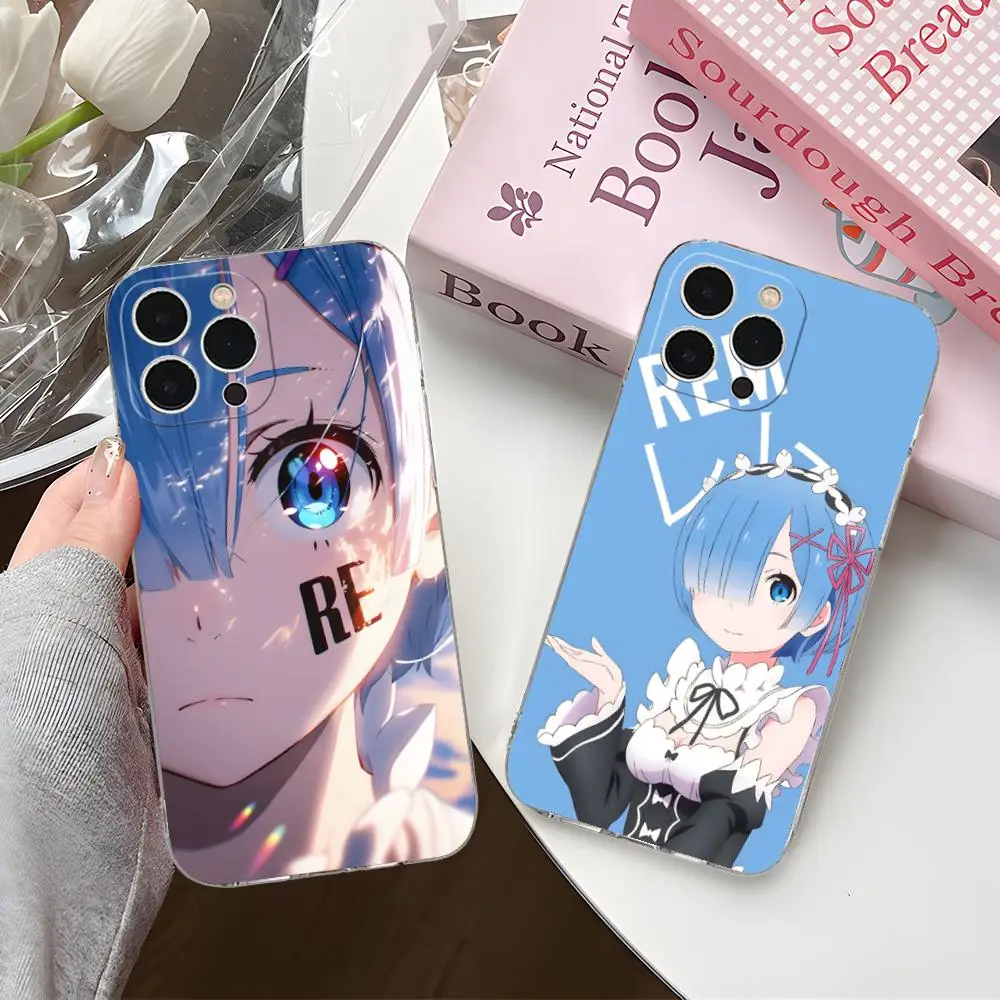 ReZero Rem Waifu Mobile Phone Case for iPhone 16 15 14 13 12 11 X XR XS 8 6 Pro Max Plus Mini Clear Colour Cover Luxury Cover