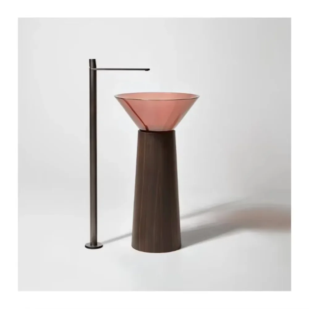Unique round custom color transparent resin artificial stone freestanding bathroom wash basin base sink
