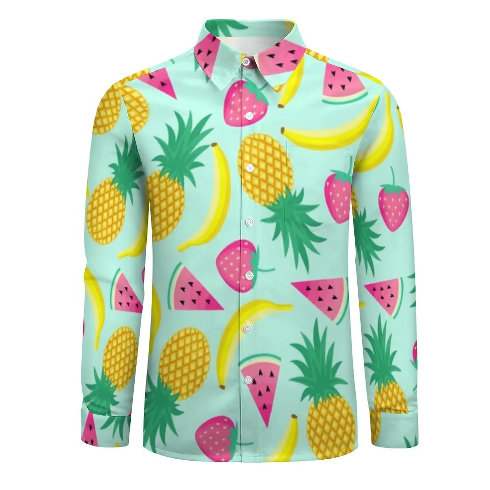 Banana Pineapple Casual Shirt Man Funky Fruit Print Breathable Shirt Autumn Classic Blouses Long Sleeve Pattern Oversize Clothes