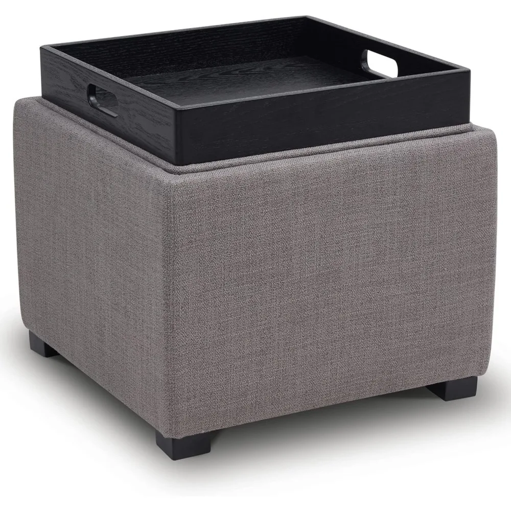 Storage Ottoman Cube with Tray,Footrest Stool Seat Serve as Side Table, Effie Flint-Performance faric